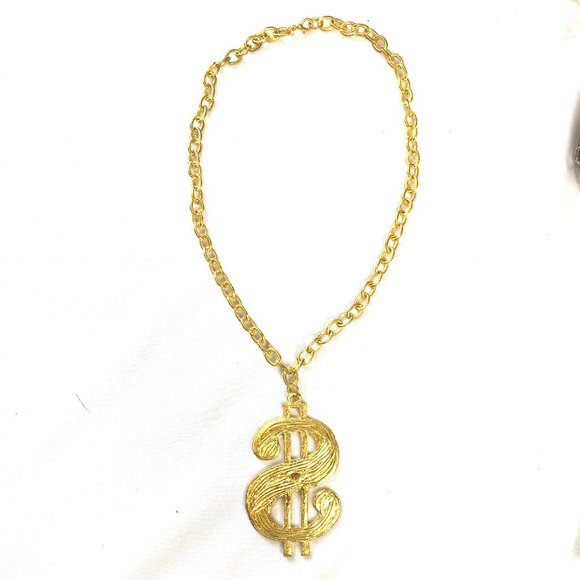 70’s Style Pimp Rapper Gold Tone  Dollar  Sign Necklace NWOT NOS - Picture 7 of 7